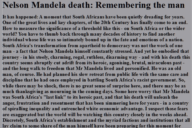 Mandela death - The journey to South African presidency - Crikey VIRTUAL CLASSROOM task for Mickey McNeill  2014